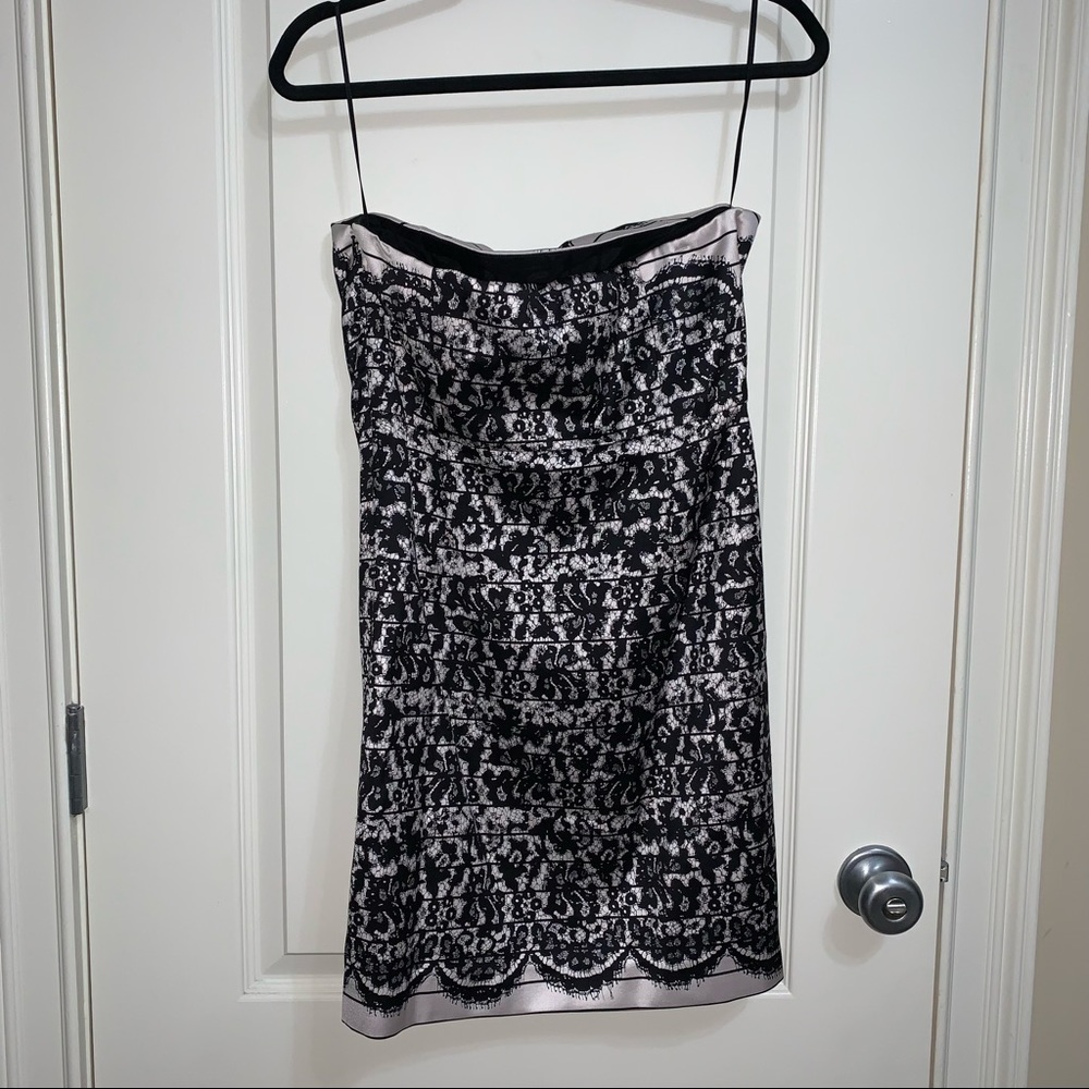 NWOT Tibi Black & Ivory Floral Silk Blend Strapless Dress SZ 8 w/ Measur… - Picture 4 of 16
